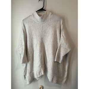 LOFT Women's Beige Petite Flecked Turtleneck Poncho‎ Sweater Size LP